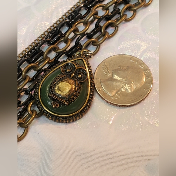 Owl Pendant Multistrand Chainlink Costume Necklace Modern - Picture 10 of 12